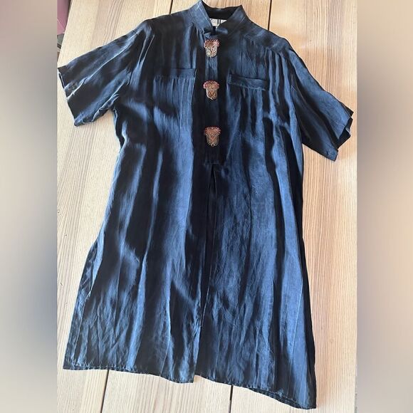 Sue Wong Tops - Sue Wong Vintage bohemian Tunic in charcoal grey with beaded buttons - Size L